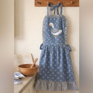 Vintage Goose Apron Blue Calico Cottagecore Farmhouse Missoula Gourmet Gallery